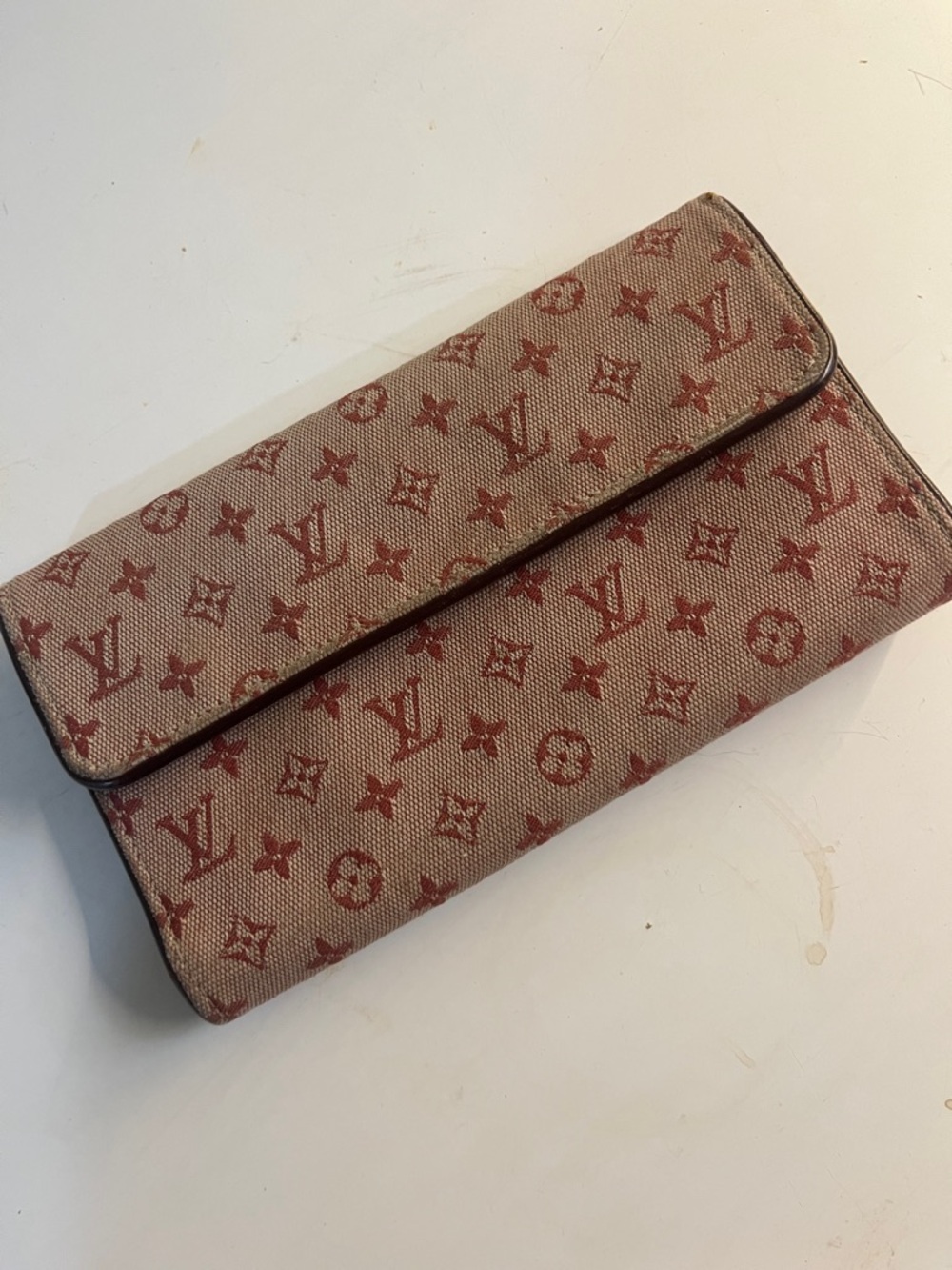 Louis Vuitton mini Lin denim wallet burgundy/red